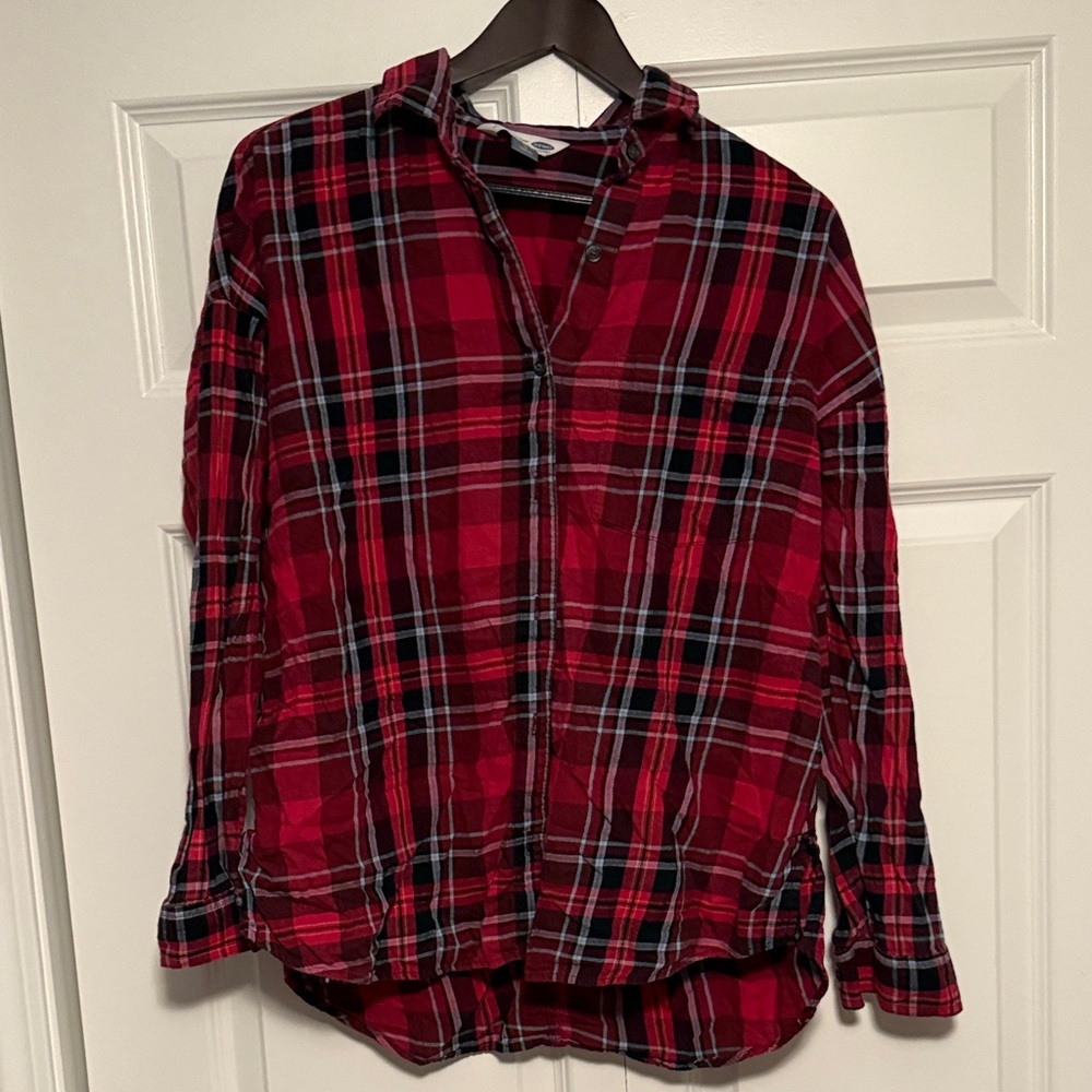 Old Navy Women's Pink and Black Checkered Shirt